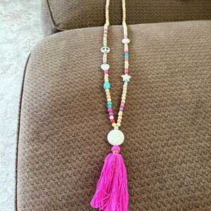 Vibrant Pink Tassel Beaded Necklace